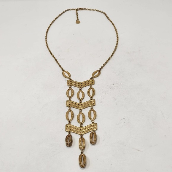 Stella and Dot Kimberly Gold Tone Lariat Statement Collar Necklace Layer Pendant - Picture 4 of 6